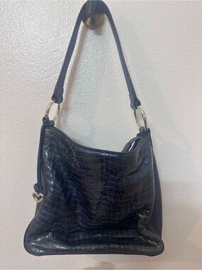 Brighton Navy Croc-Embossed Shoulder Bag
